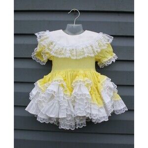 Lid'l Dollys Dress Toddler 2T Butter Yellow White Southern Belle Lace Ruffle